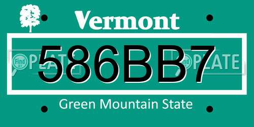 586BB7 Vermont License Plate