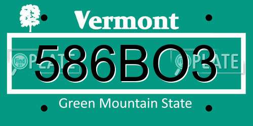 586BO3 Vermont License Plate