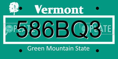 586BQ3 Vermont License Plate