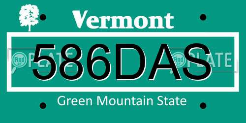 586DAS Vermont License Plate