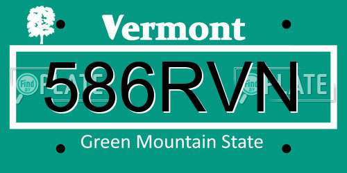 586RVN Vermont License Plate