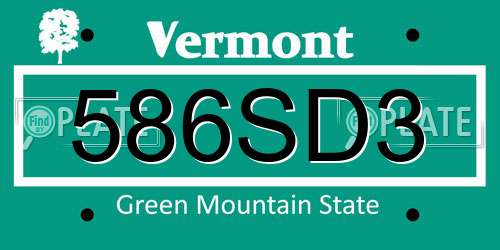 586SD3 Vermont License Plate
