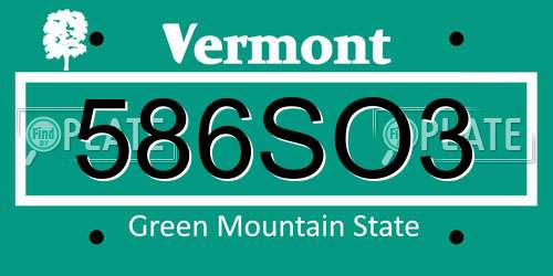 586SO3 Vermont License Plate