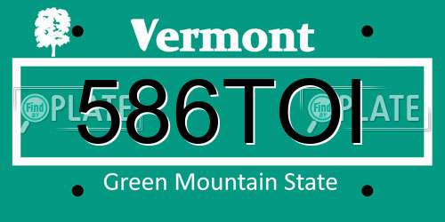 586TOI Vermont License Plate