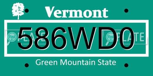 586WD0 Vermont License Plate