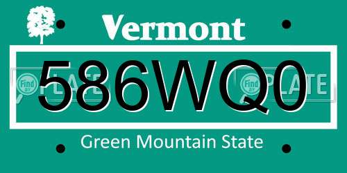 586WQ0 Vermont License Plate