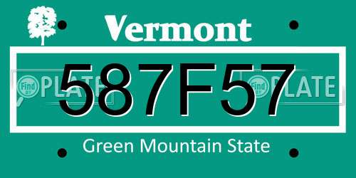 587F57 Vermont License Plate