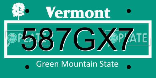587GX7 Vermont License Plate