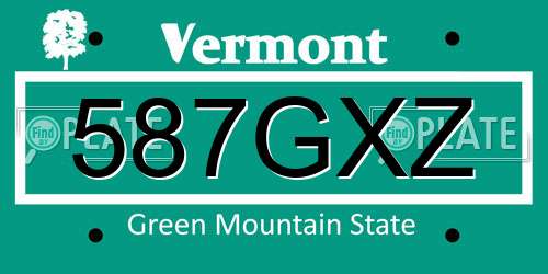 587GXZ Vermont License Plate
