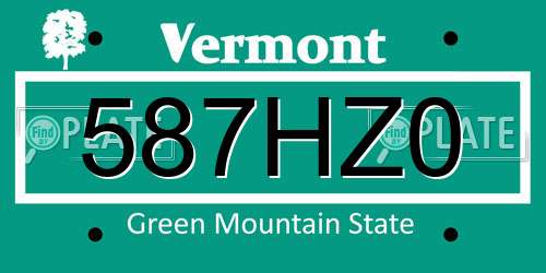 587HZ0 Vermont License Plate