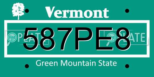 587PE8 Vermont License Plate