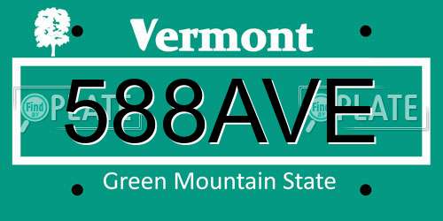 588AVE Vermont License Plate