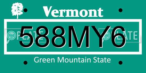 588MY6 Vermont License Plate