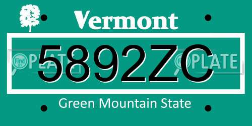 5892ZC Vermont License Plate