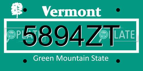5894ZT Vermont License Plate