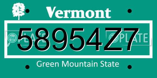 58954Z7 Vermont License Plate