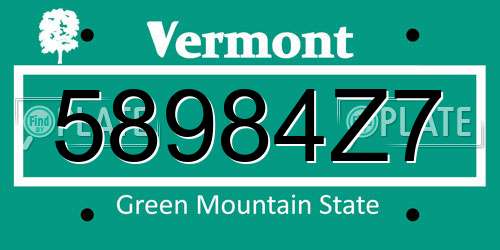 58984Z7 Vermont License Plate