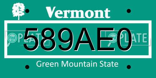 589AE0 Vermont License Plate