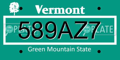 589AZ7 Vermont License Plate