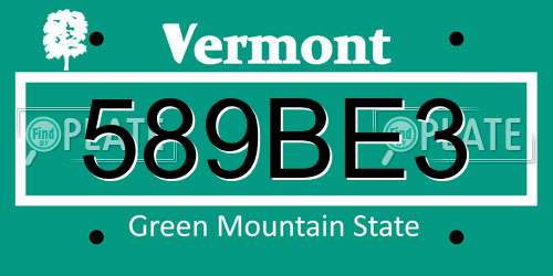 589BE3 Vermont License Plate