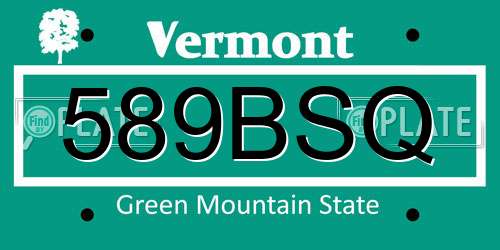 589BSQ Vermont License Plate
