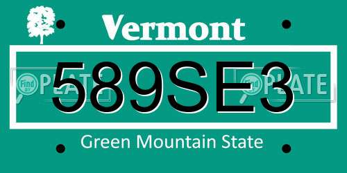589SE3 Vermont License Plate