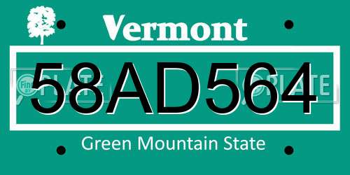 58AD564 Vermont License Plate