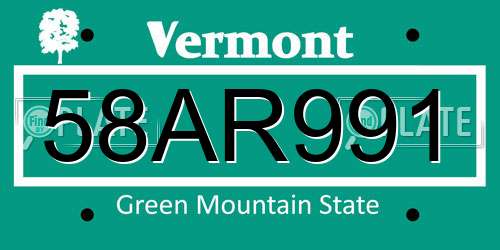 58AR991 Vermont License Plate
