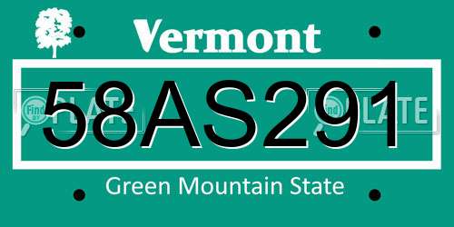 58AS291 Vermont License Plate