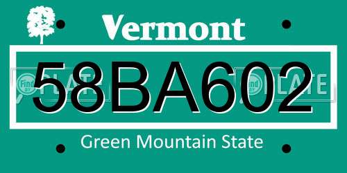 58BA602 Vermont License Plate