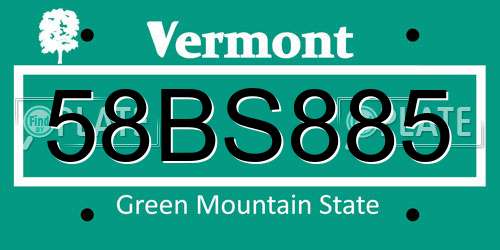 58BS885 Vermont License Plate