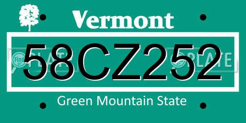 58CZ252 Vermont License Plate