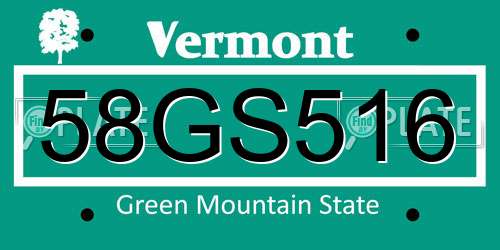 58GS516 Vermont License Plate