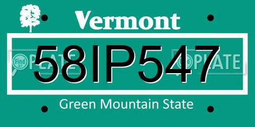 58IP547 Vermont License Plate