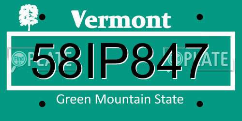 58IP847 Vermont License Plate