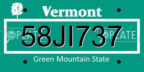58JI737 Vermont License Plate
