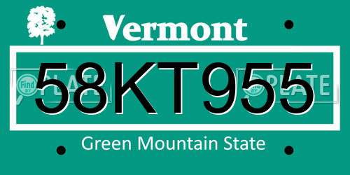 58KT955 Vermont License Plate