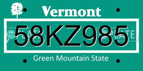 58KZ985 Vermont License Plate