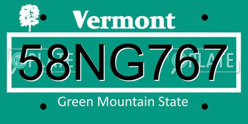 58NG767 Vermont License Plate