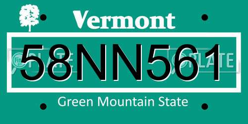 58NN561 Vermont License Plate