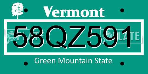 58QZ591 Vermont License Plate