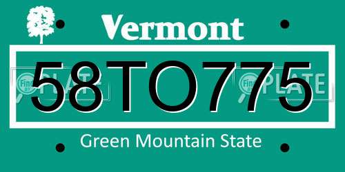 58TO775 Vermont License Plate