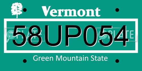 58UP054 Vermont License Plate