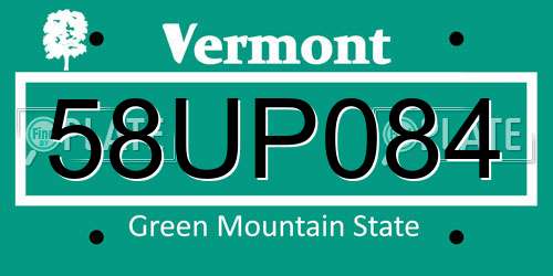58UP084 Vermont License Plate