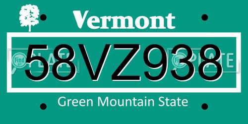 58VZ938 Vermont License Plate