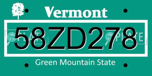 58ZD278 Vermont License Plate