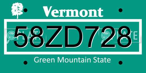 58ZD728 Vermont License Plate