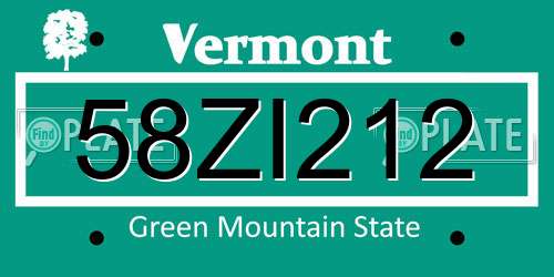 58ZI212 Vermont License Plate