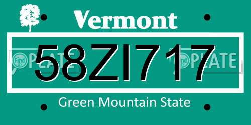 58ZI717 Vermont License Plate