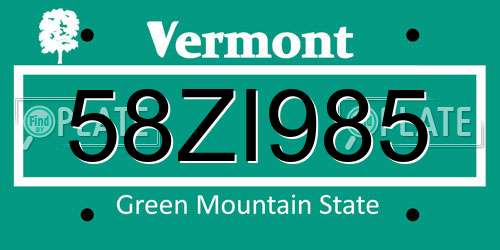 58ZI985 Vermont License Plate